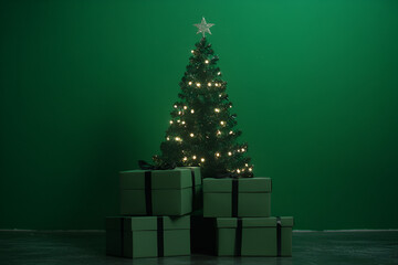 Fototapeta premium Holiday celebration christmas tree with gifts indoor setting festive atmosphere cozy viewpoint seasonal joy