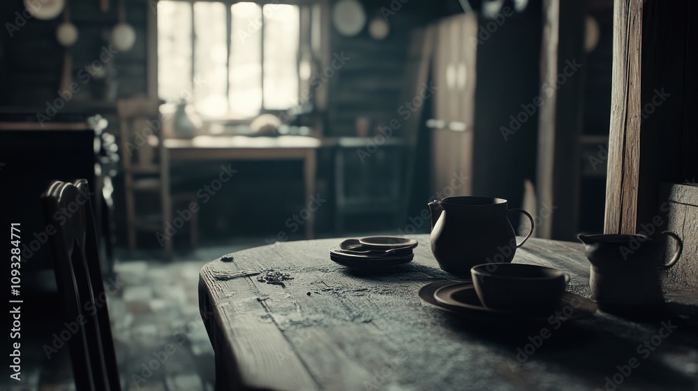 Poster Rustic Kitchen Table Setting With Earthenware
