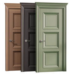 Three doors with different colors and designs