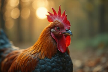 Close-up of a vibrant rooster in a natural setting