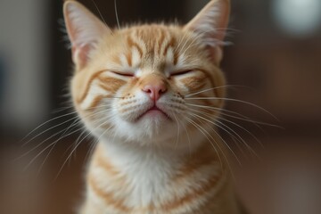 Close-up of a content ginger cat with eyes closed