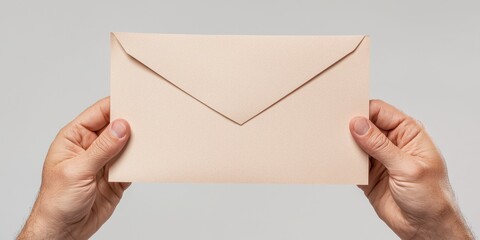 Fototapeta premium Hands holding a closed envelope, symbolizing communication and correspondence.