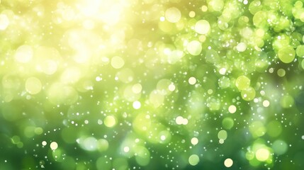 Fototapeta premium A visually appealing banner showcasing a vibrant spring background with a multitude of green bokeh lights,
