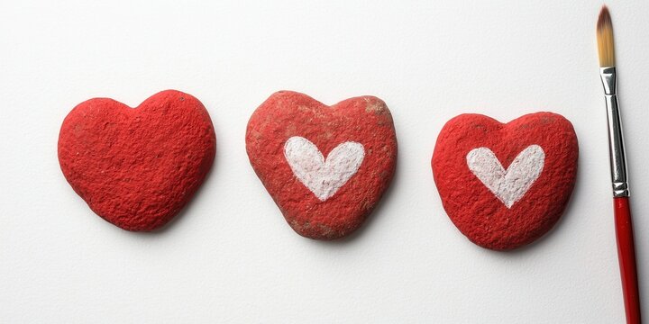 Hand-painted red heart stones ideal for creative DIY projects and gifts.