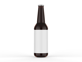 Blank beer bottle with label, mockup template on isolated white background, 3d illustration