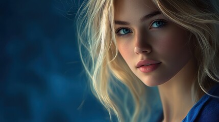 Stunning Blonde Woman Portrait: Captivating Gaze and Delicate Features
