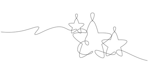 Continuous one line vector illustration of Christmas stars. Vector stars for winter holiday concept in simple linear style. Xmas decor in editable stroke. Doodle vector illustration	
