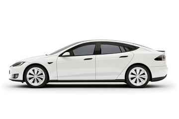 Side view of white electric car on plain background