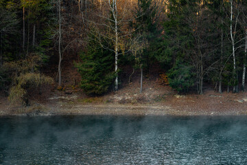 Late autumn sunset light at the lake in Firiza, Romania