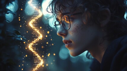 Scientist Studying Holographic DNA Data Storage in Futuristic Laboratory