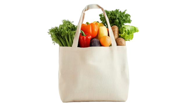 Isolate your grocery routine eco-friendly fabric bag filled with fresh produce home lifestyle close-up sustainability