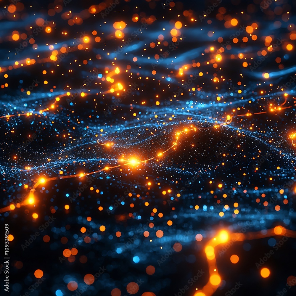 Poster quantum data streams connecting the global digital net of futuristic technology