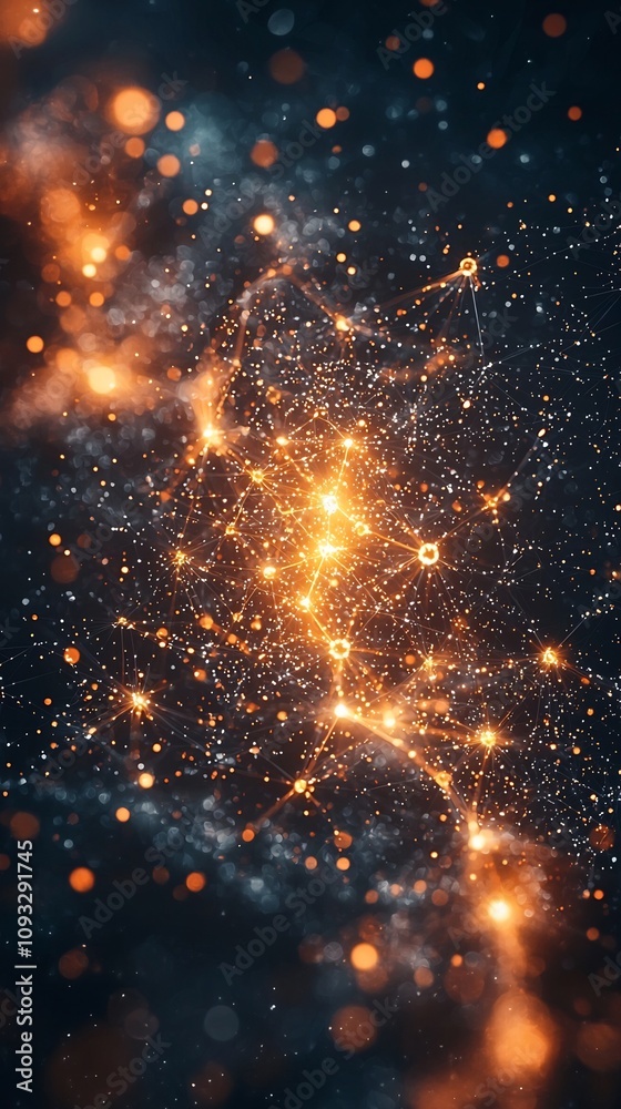 Poster interconnected quantum internet nodes and vibrant particle network on blank backdrop