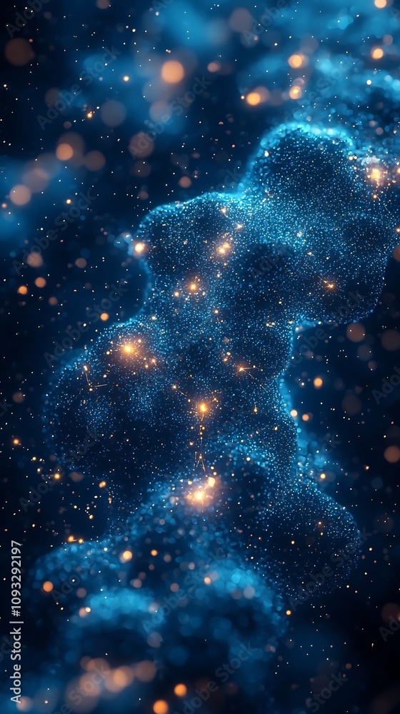 Poster glowing quantum data streams flowing through entangled particles in futuristic space