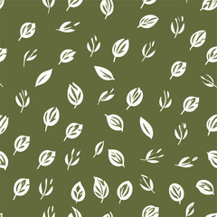 Vector Illustration Seamless Leaf Pattern on Green Background for Nature Inspired Design.