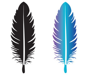 Fototapeta premium Cartoon feather isolated on white background, Feather silhouette icon