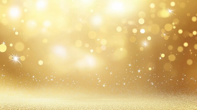 Abstract golden background with bokeh effect and shining defocused glitters. Festive gold texture for Christmas, New Year, birthday, celebration, greeting, victory, success, magic party.