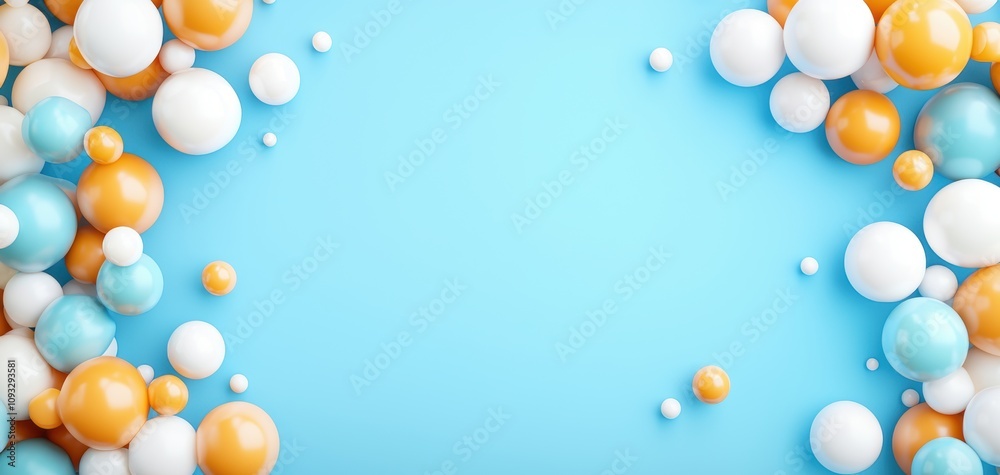 Poster esg investment metrics concept. a vibrant arrangement of colorful spheres on a light blue background