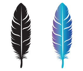 Fototapeta premium Cartoon feather isolated on white background, Feather silhouette icon