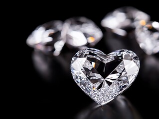 A heart shaped diamond on a black surface