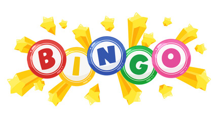 ビンゴのタイトルと飛び出す星の背景イラスト