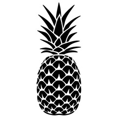 Vector black silhouette of a pineapple isolated on a white background.