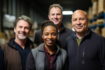 Obraz premium Group portrait of diverse middle aged warehouse workers
