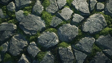 Moss-Covered Stone Pavement: A Textured Landscape