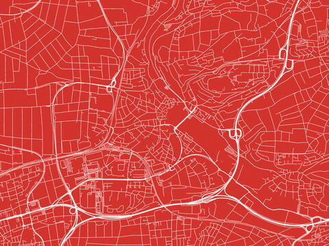 Christmas Map of Waiblingen, Germany in Snowy White on Festive Red Background.