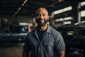 Fototapeta premium Smiling portrait of a middle aged car mechanic