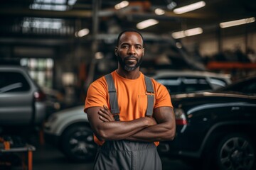 Obraz premium Smiling portrait of a middle aged car mechanic