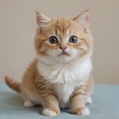 Obraz premium Adorable Ginger Kitten with White Chest, Striking Blue Eyes: A Close-Up Portrait of a Fluffy Young Cat