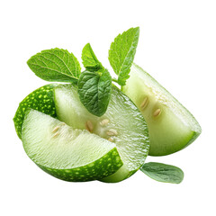 A green cucumber with a green leaf on top