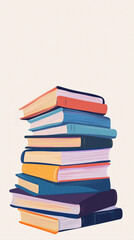 Colorful stack of illustrated books on white background