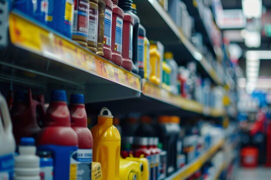 Close up of shelves in an auto parts store