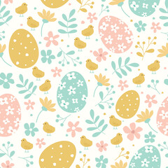 Simple pattern easter elements. Easter theme featuring repeating elements like Easter eggs bunnies flowers.