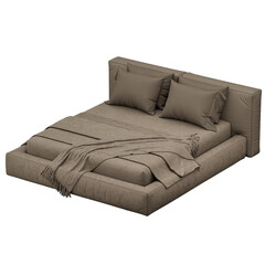 A bed with a blanket and pillows on it