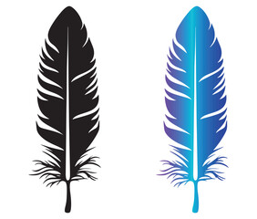 Fototapeta premium Cartoon feather isolated on white background, Feather silhouette icon