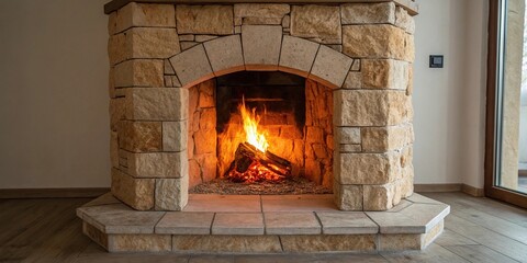Warm Ember Glows inside a Stone Hearth, stone hearth, soothing