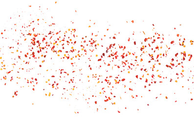 Spicy chili red pepper flakes flying, chopped, milled dry paprika pile isolated on white