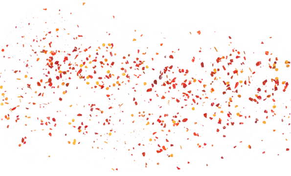 Spicy chili red pepper flakes flying, chopped, milled dry paprika pile isolated on white