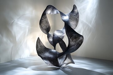 Modern art sculpture made of metal in a gallery setting