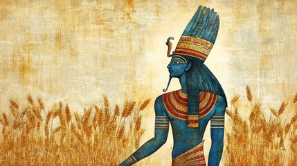 illustration of Osiris surrounded with wheat fields