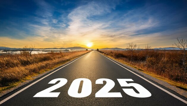 The end of an empty road path and the start of a new year in 2025