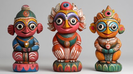 Jagannath, Balabhadra, and Subhadra wooden figure on white background