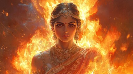 Sita the divine goddess surrounded by fire
