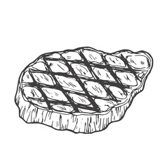Hand drawn beef veal steak grilled. Roast meat, grill food, barbecue sketch. Engraved vintage vector illustration