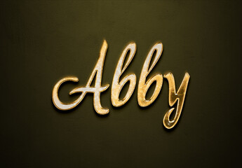 Old gold text effect of name Abby with 3D glossy style Mockup.	
