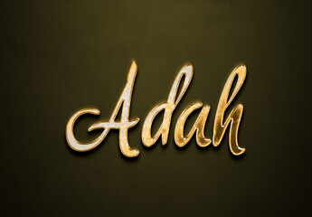 Old gold text effect of name Adah with 3D glossy style Mockup.	
