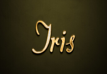 Old gold text effect of name Iris with 3D glossy style Mockup.	
